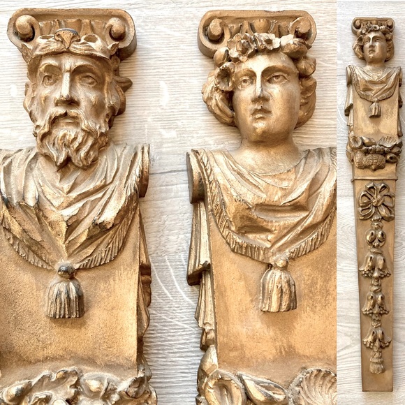 Carved Wooden Antique Pair of Decorative Molding - Furniture - Wall Art Hanging